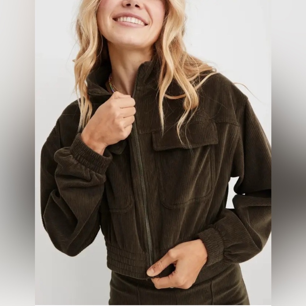 Aerie Olive Corduroy Cropped Jacket - Medium